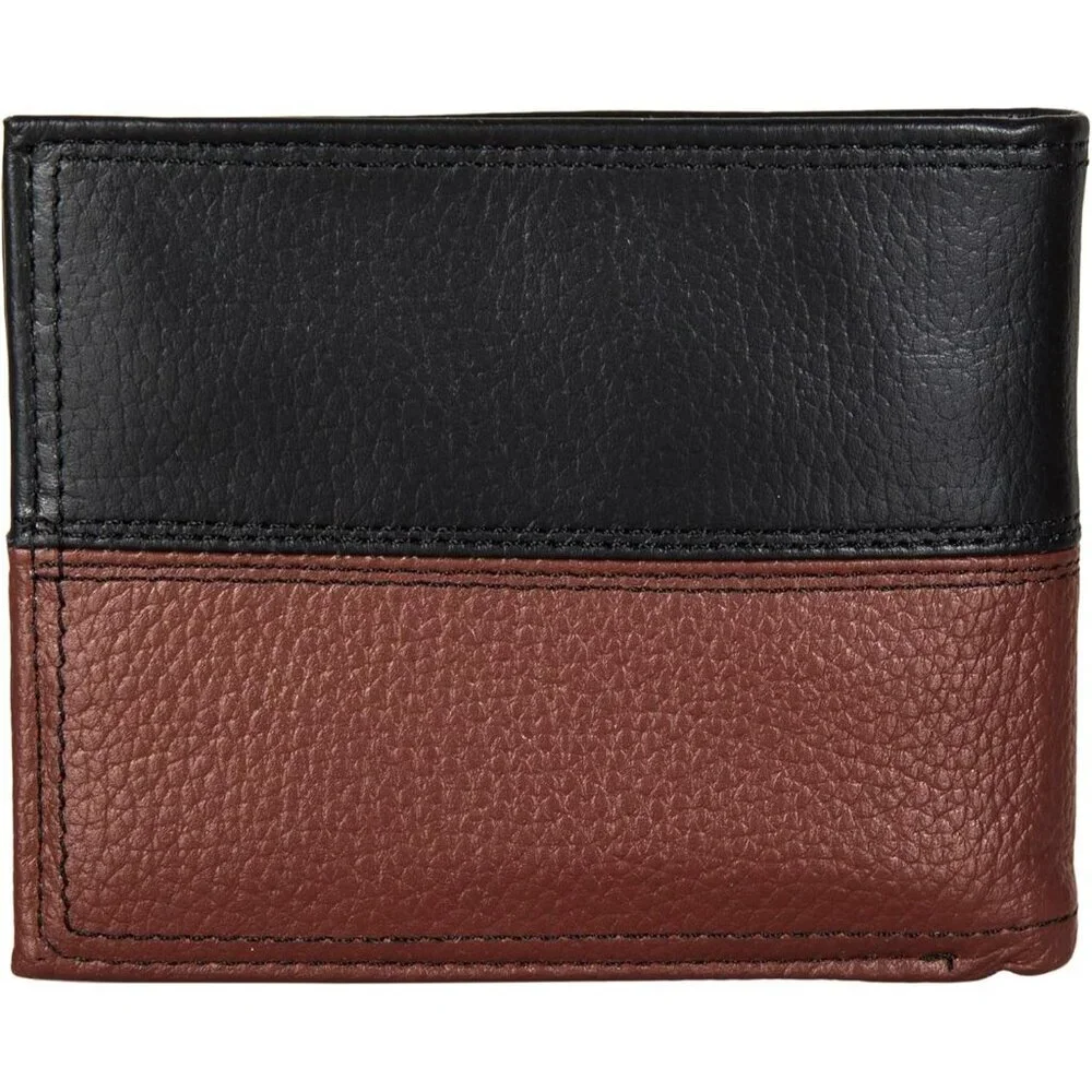 Men's Black/Cognac Bifold Leather Wallet RFID Blocking ID Window Card Slots